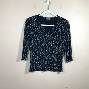 Vintage Briggs Womens Floral V-Neck Shirt S Black 90s Fairy Grunge Whimsigoth